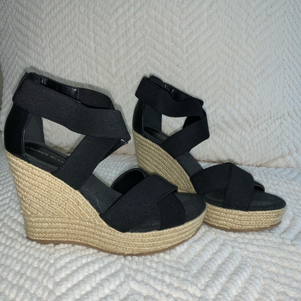 Lauren Blackwell Black corded wedges! Sz 7.5
